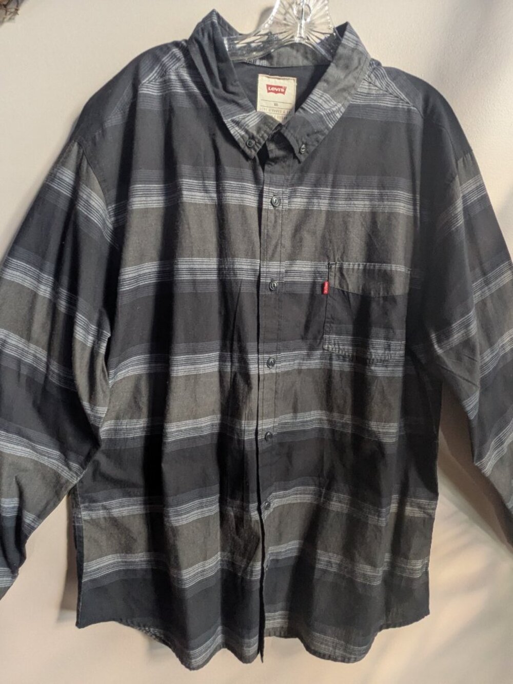 levi strauss shirt men XXL black gray stripe button down long sleeve #783